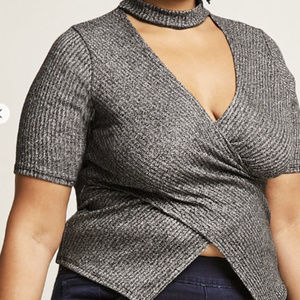 NWOT Haute Fox Plus Mock Neck Cutout Glitter Top - Grey - Size 2X